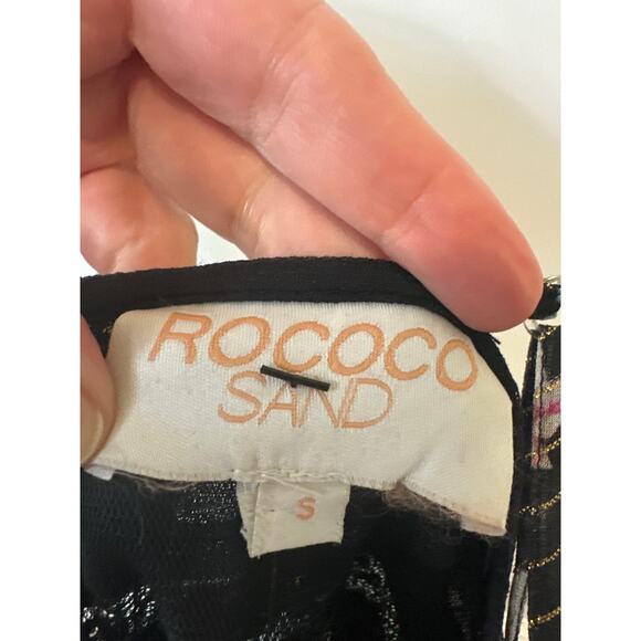 Rococo Sand Metallic Moonlight Print Ruffle Mini Dress Black Multicolor Sz Small - Picture 3 of 10